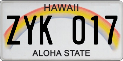 HI license plate ZYK017