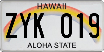 HI license plate ZYK019