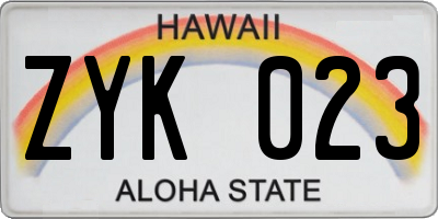 HI license plate ZYK023