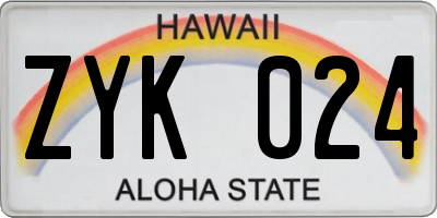 HI license plate ZYK024