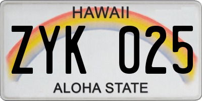 HI license plate ZYK025