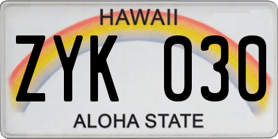 HI license plate ZYK030