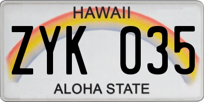 HI license plate ZYK035