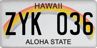 HI license plate ZYK036