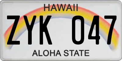 HI license plate ZYK047