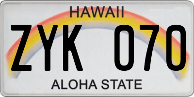 HI license plate ZYK070
