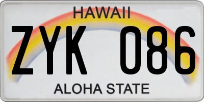 HI license plate ZYK086