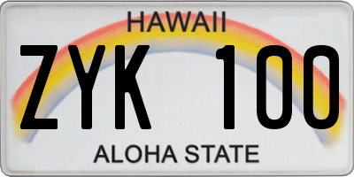 HI license plate ZYK100