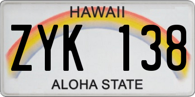 HI license plate ZYK138