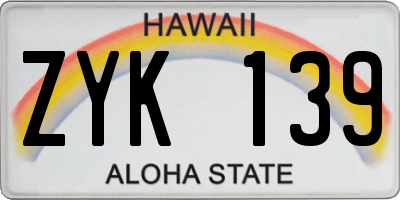 HI license plate ZYK139