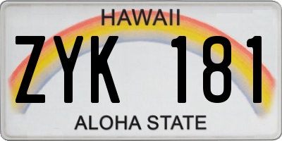 HI license plate ZYK181