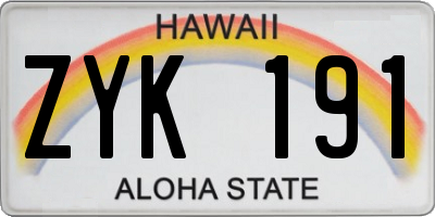 HI license plate ZYK191