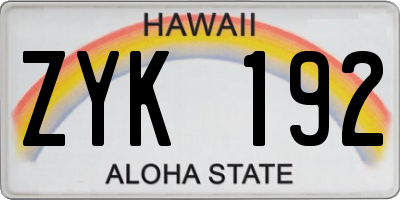 HI license plate ZYK192