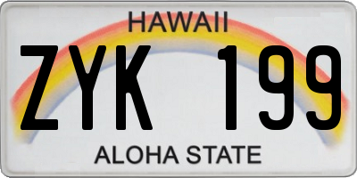 HI license plate ZYK199