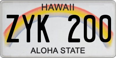 HI license plate ZYK200