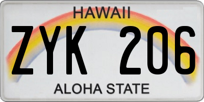 HI license plate ZYK206
