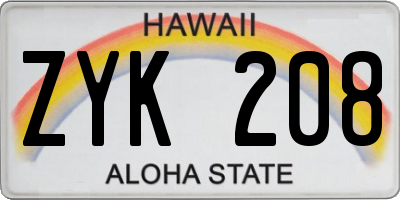 HI license plate ZYK208