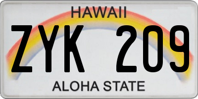 HI license plate ZYK209