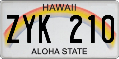 HI license plate ZYK210