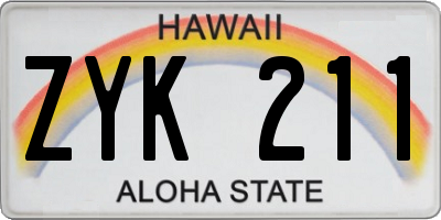 HI license plate ZYK211