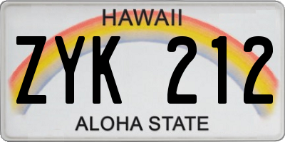 HI license plate ZYK212