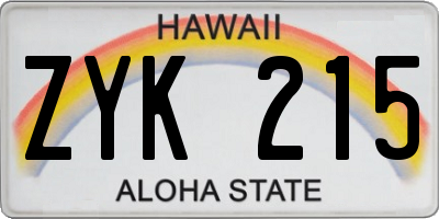 HI license plate ZYK215