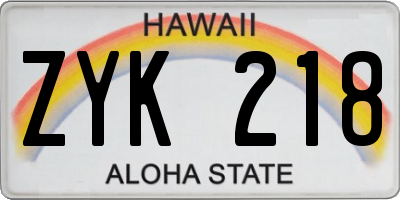 HI license plate ZYK218