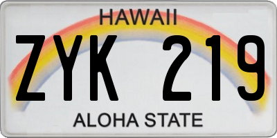 HI license plate ZYK219