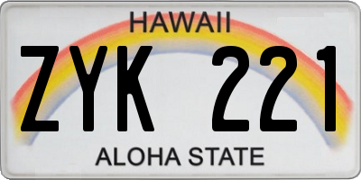 HI license plate ZYK221