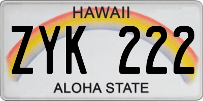 HI license plate ZYK222