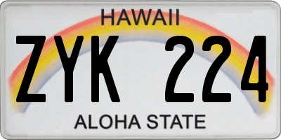 HI license plate ZYK224