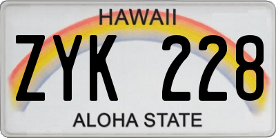 HI license plate ZYK228