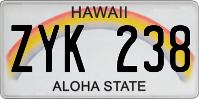 HI license plate ZYK238