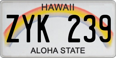HI license plate ZYK239