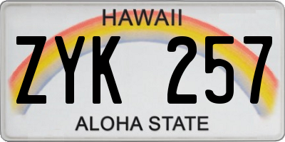 HI license plate ZYK257