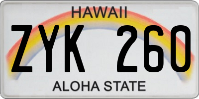 HI license plate ZYK260