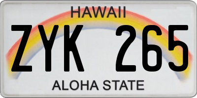 HI license plate ZYK265