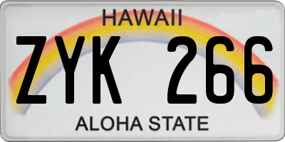 HI license plate ZYK266