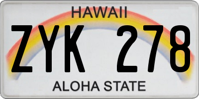 HI license plate ZYK278