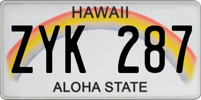 HI license plate ZYK287