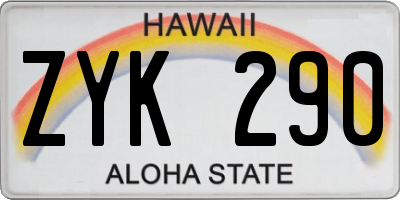 HI license plate ZYK290