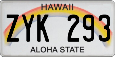 HI license plate ZYK293