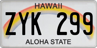 HI license plate ZYK299