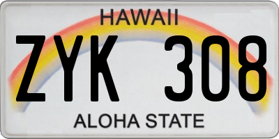 HI license plate ZYK308