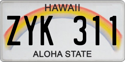 HI license plate ZYK311