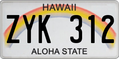 HI license plate ZYK312
