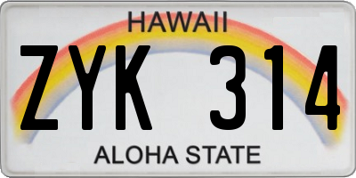 HI license plate ZYK314