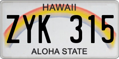 HI license plate ZYK315