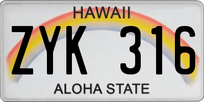 HI license plate ZYK316