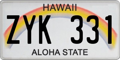 HI license plate ZYK331